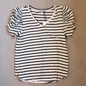 Green Envelope Striped Top T shirt Ruched Sleeves Size Small